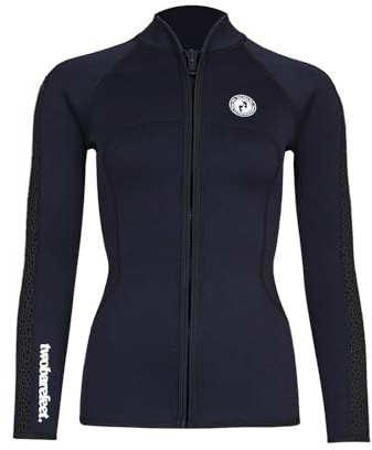 Two Bare Feet Women's Heritage Neoprene Wetsuit Jacket — Front Zip Surf Top for Swimming, Paddleboarding & Watersports | Lightweight, Flexible & Warm (Silicone Print Series Full Zip, Black/Black, L)