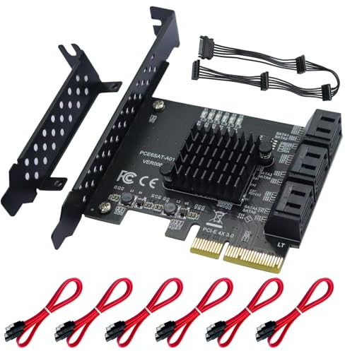 Xdingjiala Carte 6 Ports 4X PCIe SATA, contrôleur SATA III 6 Gbit/s Non Raid, Adaptateur d'extension Compatible SSD et disques durs, Compatible avec Windows XP/7/8/10, Linux, macOS