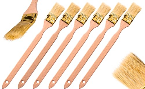 ToolSpace Heizkörperpinsel Winkelpinsel 6 Stück Eckpinsel Langer Stiel 34cm Holzgriff Heizungspinsel Naturborsten Pinsel Lang Stiel Gebogen Heizkörperpinselset 36mm für Schwer Zugängliche Stellen DIY