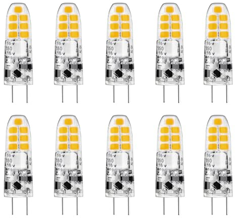 Jiotouhu G4 Led Glühbirne, Warmweiß 2700K, Lampe 3W Entspricht 30W Halogenlampen, 300LM, AC/DC 12V, Nicht Dimmbar, Kein Flimmern, 10er Pack