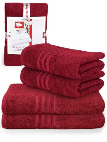 DecoHomeTextil Handtuch-Set 2 Handtücher, 2 Badetücher in Bordeauxrot aus 100% Baumwolle, hochwertig, kuschelweich und saugstark
