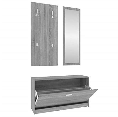 Generisch Clothes Rack Garderobenset Flur 3in1 Eiche Schuhschrank Spiegel Garderobenpaneel