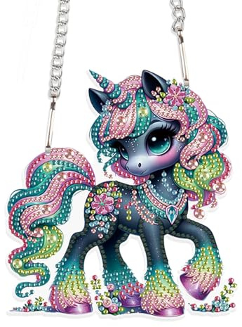 JISHSHAY Diamond Painting Pendant 5D DIY Unicorn Diamond Art Wind Chime Special Shaped Crystal Suncatcher Wind Chimes Outdoor Garden Chimes