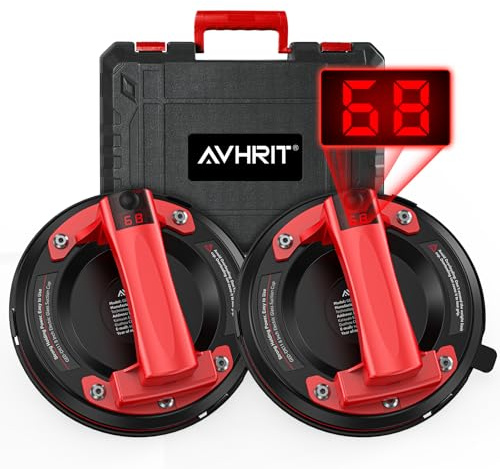 Avhrit Electric Tile Suction Cup Lifter, 600LBS Max Load Heavy Duty Suction Cups, LCD Display, 8 Battery Vacuum Glass Lifter for Granite & Glass Lifting (2)