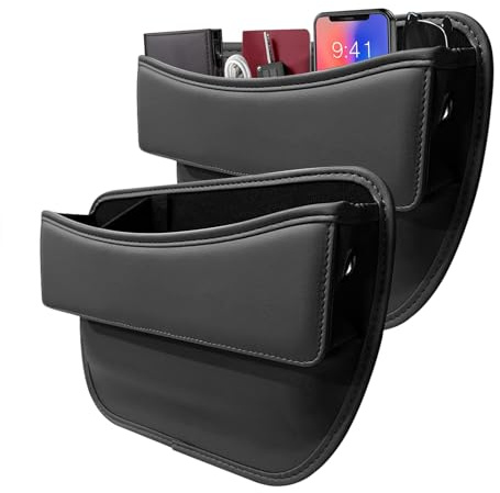 MainPi 2 Pièces Boîte de Rangement pour Siège Voiture en Cuir PU - Organisateur Console Multifonctionnel avec Poche Latérale pour Téléphones, Cartes, Clés