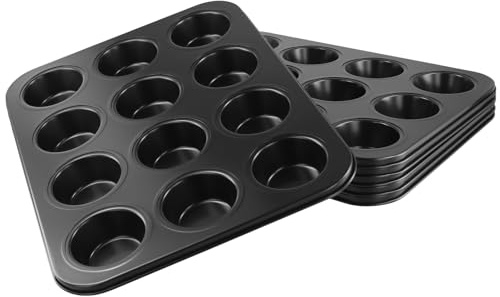 TAICHEUT 6 PCS 12 Cup Nonstick Muffin Trays, Carbon Steel Muffin Tin Pan for Baking Cupcake, Pudding, 35.2 x 26.5cm