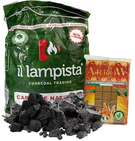 Sicignano | Carbone di Legna Ecologico 2,5 kg con Accendifuoco Tavolette 32 Pezzi – Accensione Veloce, Senza Fumi e Non Tossico – Ideale per Barbecue Stufe Camini – Ecologico, Inodore
