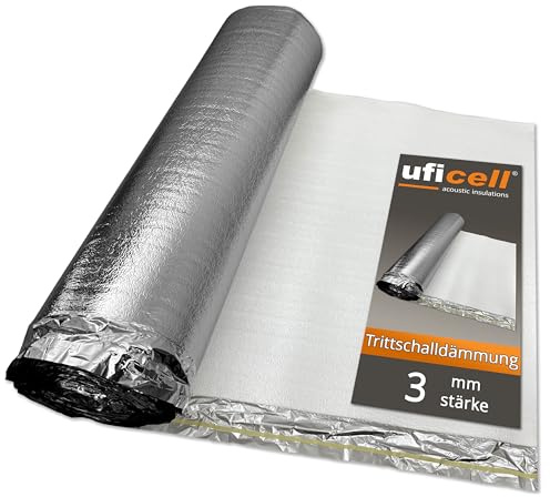uficell® Trittschalldämmung ALU Plus PE-Schaum Laminatunterlage mit Alu-Dampfbremse Stärke: 2 mm Tritt- und Gehschalldämmung perfekt für Laminat und Parkettböden (3 mm Stark | 100 m² - 4 Rollen)