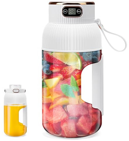 Portable Juicer Blender, 1.2L 10 Blades Juicer Cup with 2600mAh Battery, Anti-slip Handle and Digital Display, Portable Mixer for Juice Shakes and Smoothies (White)