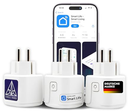 Treez Tools Smart Plug 3er Set – WLAN-Steckdose mit App-Steuerung, Energieüberwachung & Fernbedienung, Zeitschaltuhr Steckdose, Stromverbrauchsmesser für Smart Home & Grow, 3520W, 16A, Stromnutzung