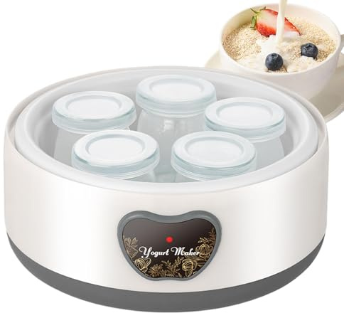 yakermur Machine de fabricant de yogourt électrique, machine à fabrication de yogourt - 5 tasses Pot Machine Yogurt Maker avec couvercle - Conteneurs de vaisselle automatique Yaourt fait maison pour