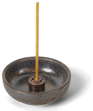 Urban Nest Ceramic Incense Holder – Handmade Iron Rust Glaze Incense Burner for Sticks | Candle Plate & Incense Sticks Holder | Round Aroma Bowl, 7.5cm