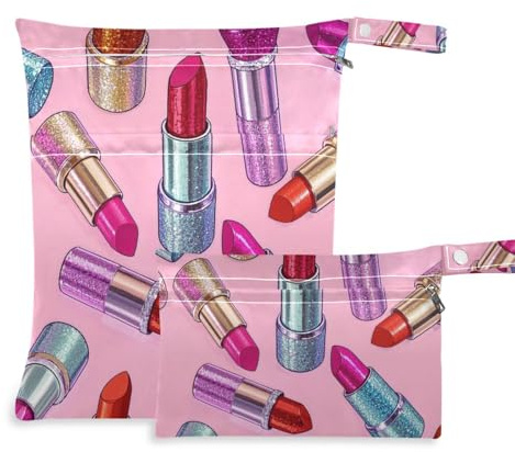 WDdZzyy Künstliche Glitzer-Cartoon-Lippenstifte, Rosa, wiederverwendbar, wasserdicht, Trockentasche, 2 Stück, wichtige Gegenstände mit Griffen für die Kindertagesstätte
