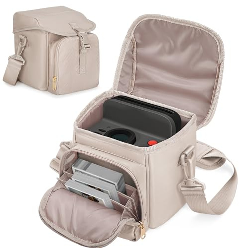Prokva Sac Bandoulière pour Polaroid, avec Compartiment pour Films, Camel | Compatible avec les Appareils Photo Polaroid Now I-Type / Now+ I-Type / OneStep+ / OneStep 2 VF / Flip / Go