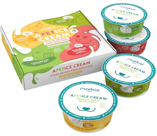 MAIKAI Lot 4 Glaces Rafraîchissantes pour Chiens et Chats – Collagène & Inuline – Friandise sans Lactose Hydratante – Idéale pour Tapis de Léchage – Soutien Articulaire et Digestif