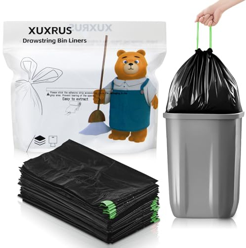 XUXRUS Bolsas de basura de 35 l, resistentes a la rotura, negras, con cordón, grandes, gruesas, para cocina, 30 unidades