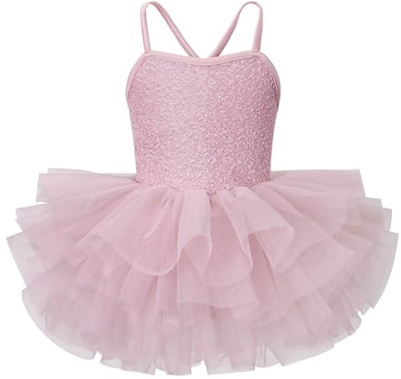 Tutu.kk Toddler Girls Sparkly Sequin Ballet Leotards Tutu Dress Dance Ballerina Outfits Dirty Pink 2-3T