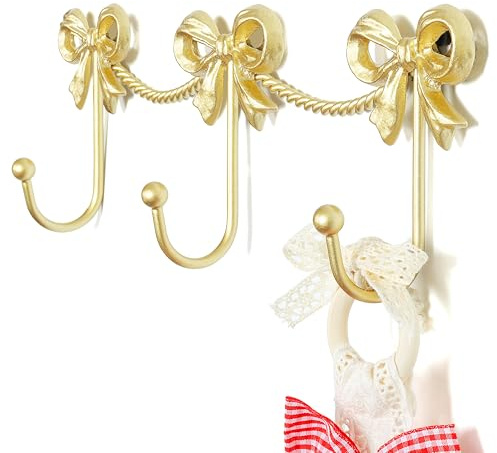 KINGSOW Crochet mural en forme de nœud pour filles : crochets dorés à triple nœud – Crochets en fonte pour serviette et manteau – Cintre mural pour chambre d'enfant, salle de bain, cadeaux (34,5 x 11