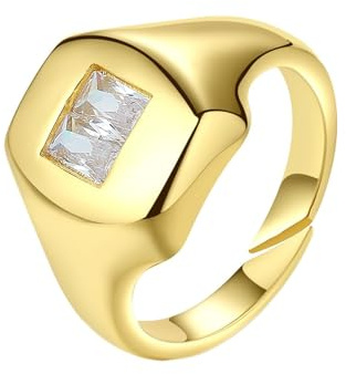 Mesnt 585 Gold Ring, 14 Karat Gelbgold Ringe für Damen Rechteck mit Moissanit Weiß, Größe 53 (16.9)