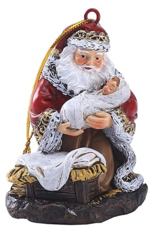 VALICLUD Weihnachtsmann Deko Resin Figur Sitzend mit Weihnachtsbaum Anhänger Langlebige Weihnachtsdekoration für Wohnzimmer Tisch