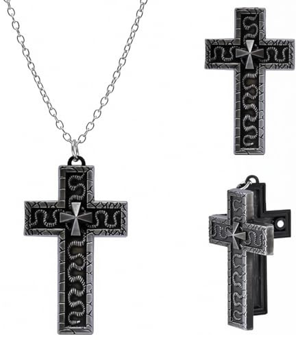 ZORVYN Collana con ciondolo a forma di croce del gioco, Collana a croce con scomparto segreto, Collana di calamari gioco, Croce antica stampata in 3D