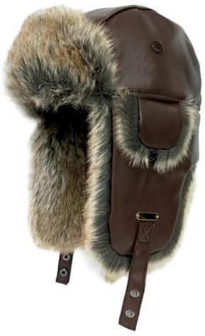 HEYANN Rysk flygarmössa för män och kvinnor, konstgjort fårskinn, Ushanka varm vintermössa med öronmuffar unisex, brun, XL