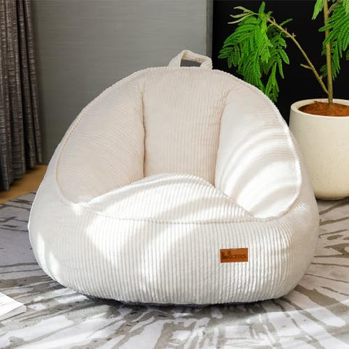 UODERS Sitzsack mit Memory-Foam-Füllung, Großer Cord Sitzsack für Erwachsene & Kinder, Bequemer Boneless Bean Bag mit Tragegriff für Wohnzimmer, Schlafzimmer, Gamingzimmer, Büro & Balkon(Weiß-M)