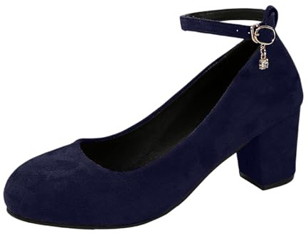Pumps dam breda fötter skor – eleganta klackskor små med klack bröllopsskor sommar dansskor bekväma damskor halvskor traditionella skor högklackar för remmar Dirndl 36–42, Mörkblå, 37 EU