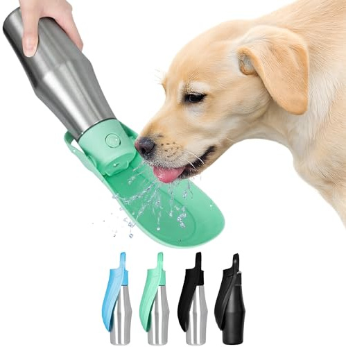 KANDONEX Hundetrinkflasche Edelstahl, Hellgrün, 800 ml | 2 in 1