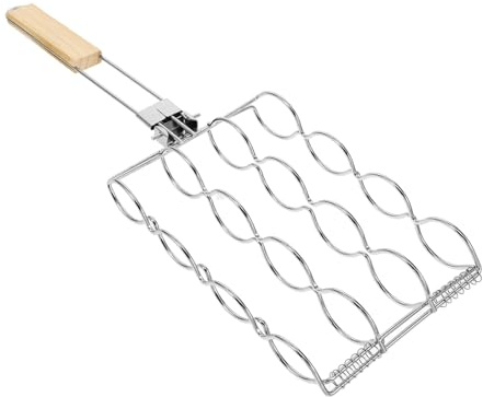 GARIOUANS Accessoire de Barbecue Pliable en Acier Inoxydable Poignée en Bois, Panier Grillagé Multifonction pour Cuisson Extérieure et Camping, Empêche Les Aliments de Tomber
