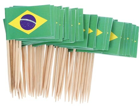 Toyvian 100 Piezas Palillos Decorativos con Banderas de Brasil para Postres y Frutas Picks para Tartas y Aperitivos para Fiestas y Eventos