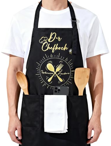 Spaßige Küchenschürze Herren, Schwarze Männliche Kochschürze Männer, Grillschürze Für Herren Schürze Personalisiert, Wasserfest Mit Zwei Taschen Und Verstellbar, Renteneintritt Geschenk Männer