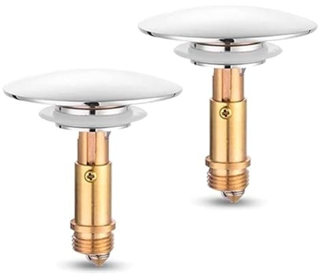 Pop Up Click Clack Sprung Plug Stopper,Bathroom Basin Sink Drain Plug Stopper,Waste Push Button Brass Slotted Plug for Washbasin Bathroom 2pcs