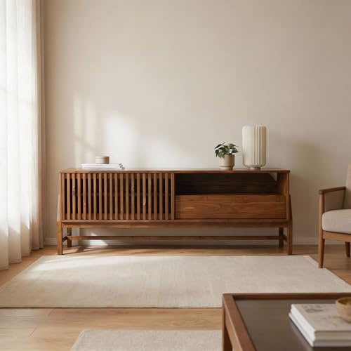 IDIMEX Adamo Lowboard 145 cm aus Massivholz, Kastanie Finish - TV Lowboard mit Lamellen-Schiebetür, Wohnzimmermöbel mit Stauraum, Wohnzimmer Sideboard, TV Schrank mit Schublade und offenes Fach