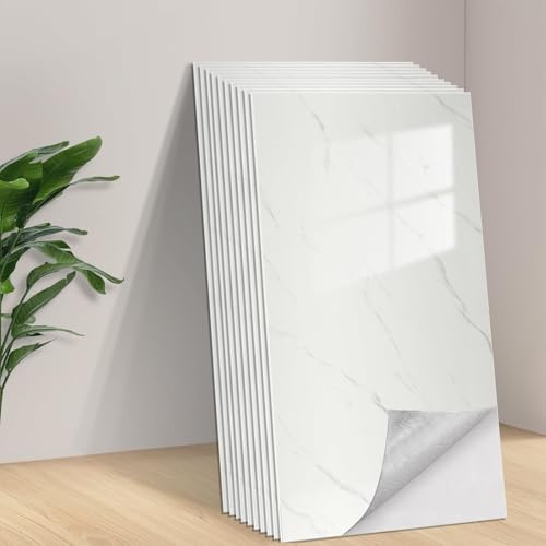 Tarwanear Tile Stickers Marble 30pcs/60x30cm Waterproof Oil Proof Self Adhesive Wall Tiles PVC Wall Stickers Cream Peel and Stick on for Kitchen Bathroom Home Decor