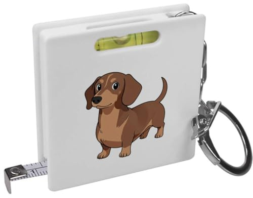 Azeeda 'Cartoon Dachshund' Keyring Tape Measure (KM00049695) | Mini Measuring Tool / Spirit Level for DIY, Work, Bags and Keys