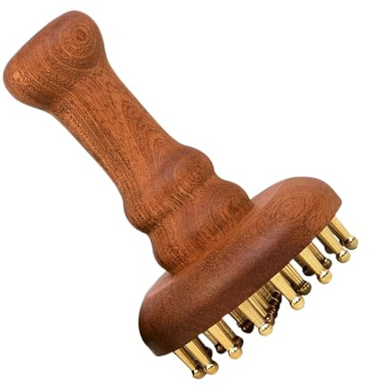 Huvudmassageapparat – kroppsmassageborste | 24-tänder-kopparhuvud | avslappningsborste, massagekam med trähandtag, hårbottenmassageapparat för kvinnor, män, badrum, spa, paus, resevård