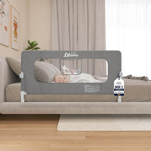 Liloro Kinder Rausfallschutz 120 cm, Zusammenklappbar, Stabiler Großrahmen, Anti-Kollisions-Design, einfache Montage – ohne Bohren, Grau