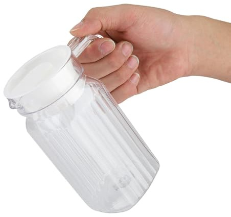 Milk Water Plastic Jug with Lid, 500ml Small Water Jug, Washable Reusable Pitcher for Hot Cold Water Ice Tea Coffee Beverage Liquors Beer (500ml) | Reusable Small Milk Water Jug with Striped Design for Picnics BBQ Cocktails Indoor Outdoor Use