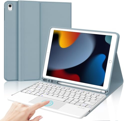 Tastiera per iPad 9/8/7 Generazione 10.2 Pollici/Pro 10.5/iPad Air 3 10.5 | Cover Keyboard Touchpad Staccabile, Italiano QWERTY, Custodia Tastiera Senza Fili Bluetooth con Portapenna, Blu Grigio