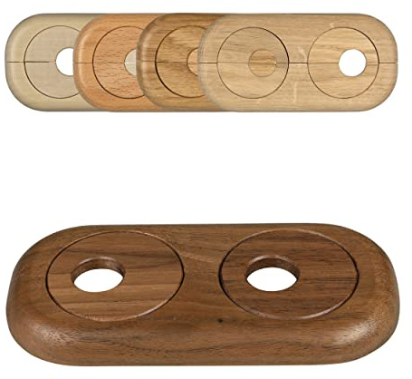 FUX Doppel Heizungsrohr Rosette Nuss 19mm, Rohrabstand variabel | Massives Echtholz Nuss, werkzeuglose Montage, Achsabstand 41 bis 66 mm, wiederverwendbar, für Parkett und Laminat