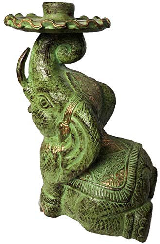 Rotfuchs Dekofigur Tierfigur Tonfigur Balkon Dekoration Gartenfigur Elefant Figur grün Gold 37 cm aus Ton Handarbeit