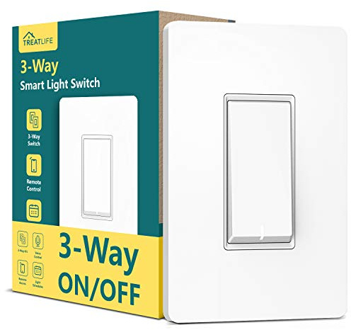 TREATLIFE 3-Way Smart Light Switch, 2.4GHz WiFi Smart Switch Compatible with Alexa, Google Home & SmartThings, Remote Control, Scheduling, Neutral Wire Required, 1 Pack
