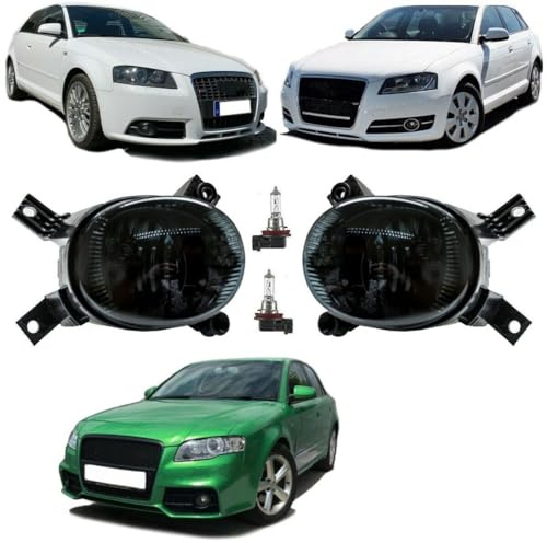 DM Autoteile Set Nebelscheinwerfer Smoke Schwarz + H11 passend für A3 8P A4 8E B7