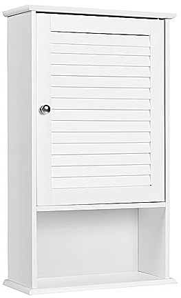 GOPLUS Hängeschrank weiß, Badezimmerschrank mit verstellbarem Fächer & Ablage, Badschrank, Küchenschrank hängend, Wandschrank, 42 x 17 x 70 cm (Weiß)