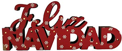 Feliz Navidad Madera Rojo con luz led