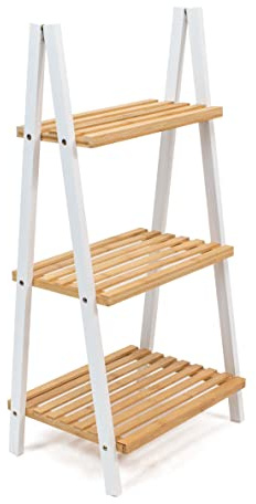 THE SECRET HOME Estantería de Madera con 3 Baldas - Estantería Tipo Escalera para Almacenaje - Decoración Salón, Dormitorio, Despacho - Natural Blanco
