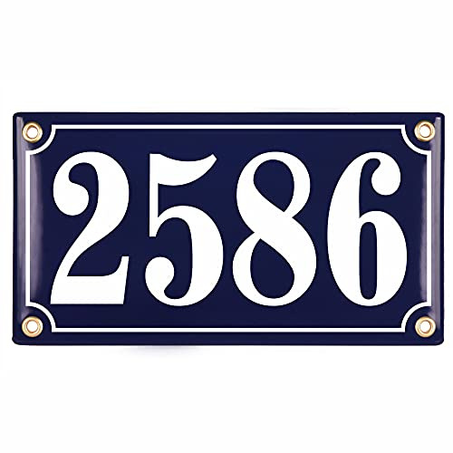 Plaque Numéro de Maison | 12x22 cm | Plaque emaillée personnalisée | Plaque Numéro de Rue | Panneau de Porte (bleu)