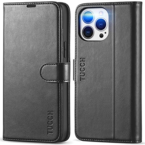 TUCCH Hülle für iPhone 13 Pro Max (6,7), Schwarz | Handyhülle RFID-Sperrung, TPU, Kartenfächer, Ständer, Magnet, Stoßfeste Schutzhülle, Cover, Handytasche