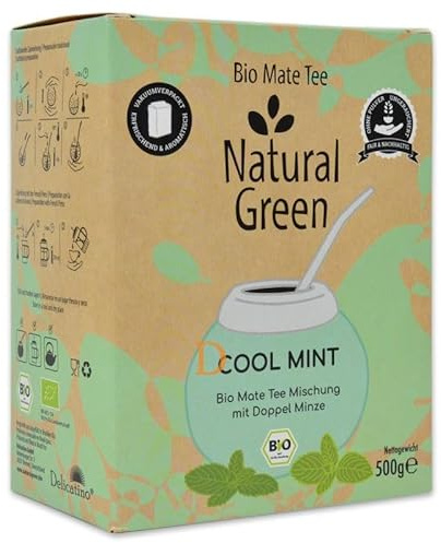 DELICATINO BIO Mate Tee Cool Mint - Natural Green - Ohne Pulver - 500g Mate Tee Mischung mit Pfefferminze & Grüner Minze
